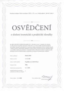 Osvědčení pro F-plyny — Doklad dle nařízení EU č. 517/2014