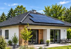 Rodinný dům s fotovoltaickými panely na střeše