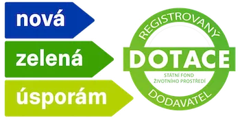 Logo Nová zelená úsporám a značka registrovaného dodavatele dotací Státního fondu životního prostředí