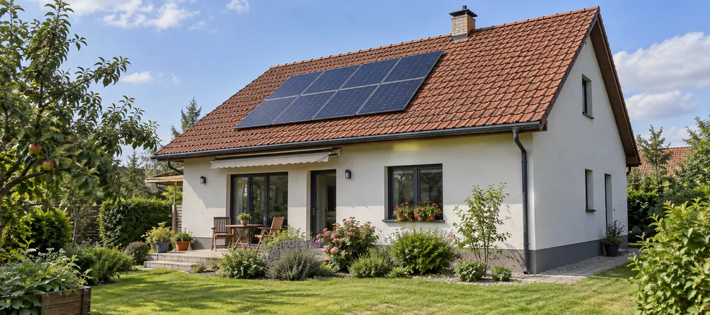 Rodinný dům s fotovoltaickými panely na střeše